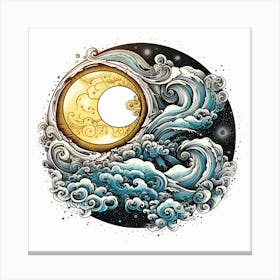 Moon And Waves 24 Canvas Print