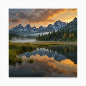 Sunrise In The Grand Teton Mountains Canvas Print