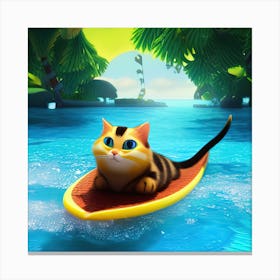 Cute Cat Surfing Illustration Canvas Print