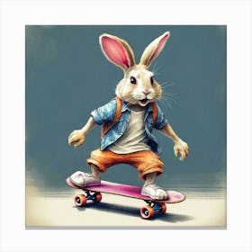 Rabbit On Skateboard Canvas Print