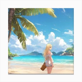 Anime Girl On Tropical Beach Canvas Print