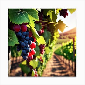 Red Grapes In A Vineyard Canvas Print