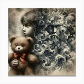 'The Little Girl With Teddy Bear' Canvas Print