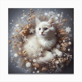 White Kitten In The Snow 1 Canvas Print