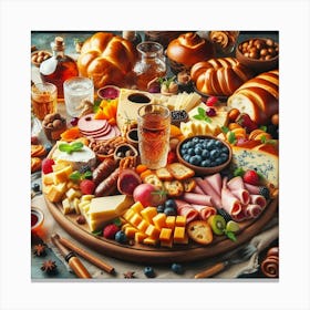 Platter Of Cheese And Fruit Canvas Print