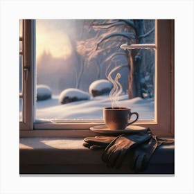 Coffee Cup On The Window Sill Canvas Print