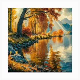 Autumn Trees By The Lake Canvas Print