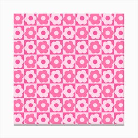 Floral Checker Pink Square Canvas Print