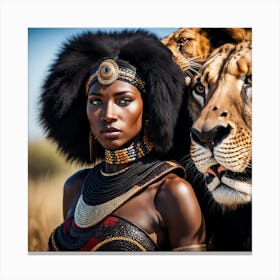 Lion And Woman 1 Canvas Print