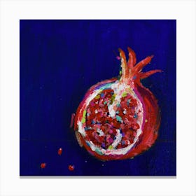 Pomegranate On Blue Square Canvas Print
