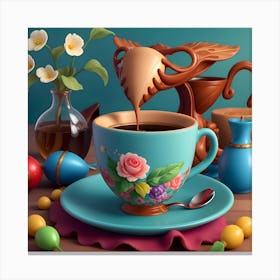 Coffee Cup With Flowers Canvas Print