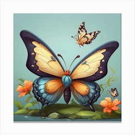 Butterfly With Flowers Canvas Print