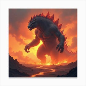 Titan Monster In A Watercolor Fiery Volcanic Field 1 Canvas Print