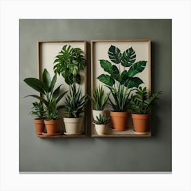 Three Plants On A Wall Canvas Print