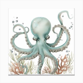 Storybook Style Octopus With Coral 3 Canvas Print