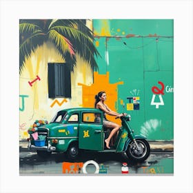 Girl On A Scooter Canvas Print