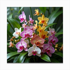 A Beautiful Arrangement Of Wild Orchids In A Tropical Setting Canvas Print