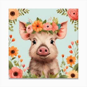 Floral Baby Boar Nursery Illustration (6) Canvas Print