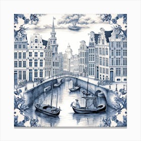 Amsterdam Canal Delft Tile Illustration 2 Canvas Print