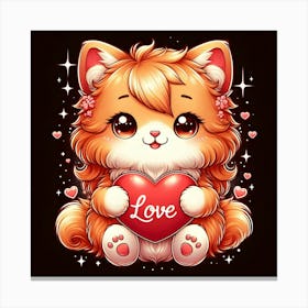 Cute Kitty Holding A Heart Canvas Print