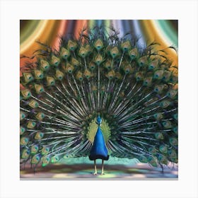 Peacock On A Rainbow Background Canvas Print