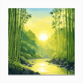 A Stream In A Bamboo Forest At Sun Rise Square Composition 201 Canvas Print