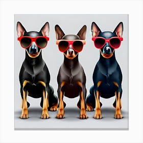 Three Dogs In red Sunglasses Canvas Print