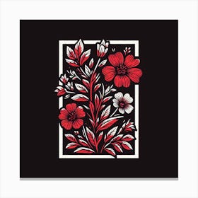 Red Flowers In A Frame Canvas Print