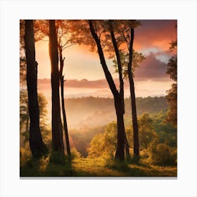 Sunset In The Forest Canvas Print