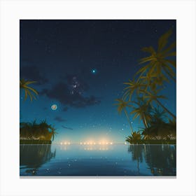 Night Sky With Palm Trees Canvas Print