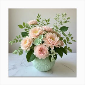 Pastel Roses In A Vase Canvas Print