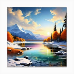 Mountain lac oil painting abstract painting art 1 Canvas Print