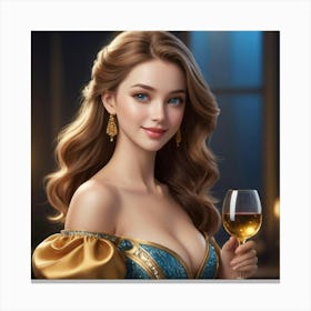 Portrait Of A Woman Holding A Glass Of Wine Canvas Print