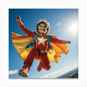 A Dynamic Superhero Costume Clad Business Leader Soaring Through A Bright Summer Sky Their Cape Rip (2) Canvas Print