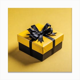 Yellow Gift Box With Black Ribbon Canvas Print