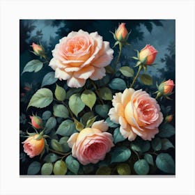 Vintage Midnight Summer Botanical Roses Garden Art Print 2 Canvas Print