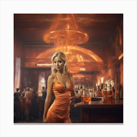 Woman In An Orange Dress 1 Canvas Print