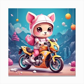 Kawaii Kitty On A Motorcycle Canvas Print