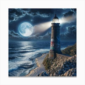 Lighthouse At Night 1 Canvas Print