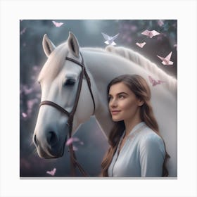 White Horse With Butterflies 1 Canvas Print