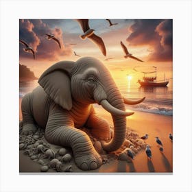 Elephant On The Beach 2 Canvas Print