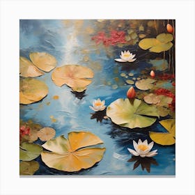 Surface of water with water lilies and maple leaves 2 Canvas Print