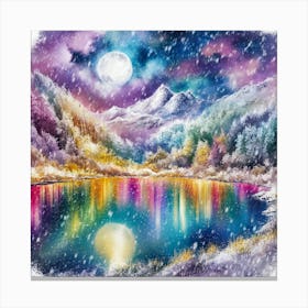 Moonlit Majesty Snowy Mountain Serenity (1) Canvas Print