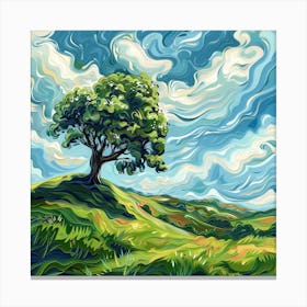 The Tree over the Meadows Oil Painting Canvas Print