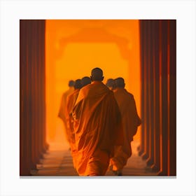 Monks Walking In A Temple Canvas Print