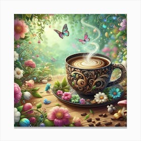 Coffee Cup In The Garden 1 Canvas Print