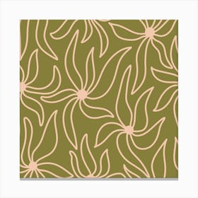 Retro Flowers on Green Pattern Canvas Print