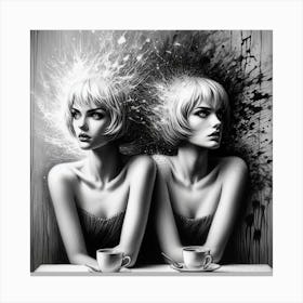 Two Women Drinking Coffee Canvas Print