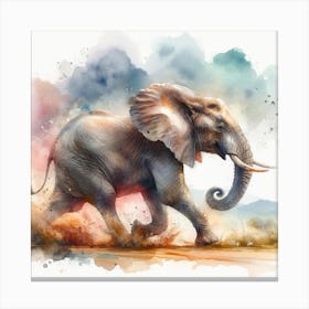 Elephant In Motion, Elephant Watercolour Art Print 4 Canvas Print