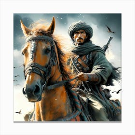 Mahgreb Berber Warrior On His Horse Color Painting Canvas Print